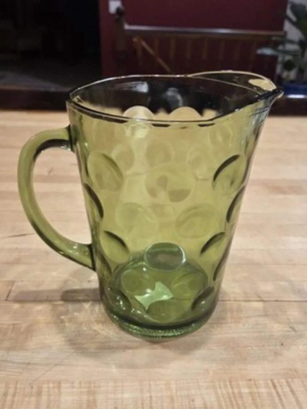 Vintage Hazel Atlas Eldorado Green Glass Pitcher Coin Dot MCM 56 oz Ice Lip